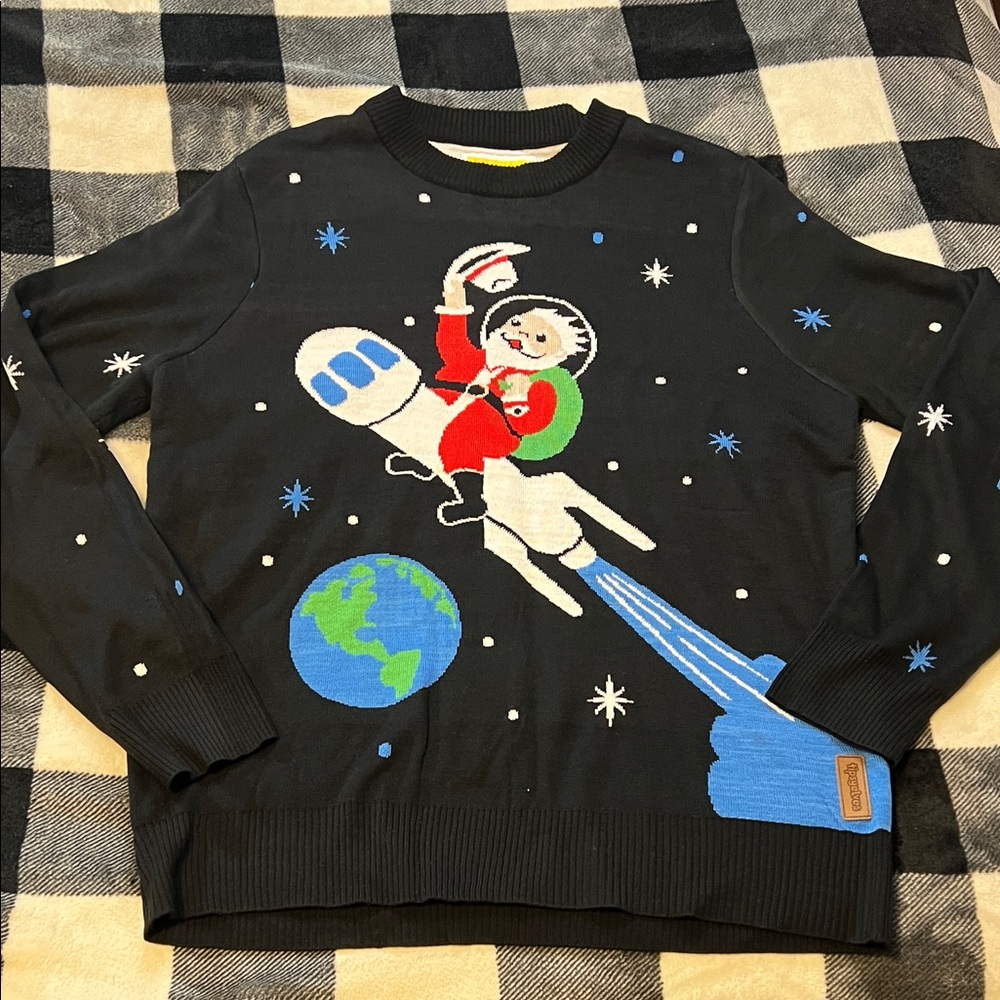 Tipsy Elves Santa Christmas Holiday Space Explorer Black Sweater size XL